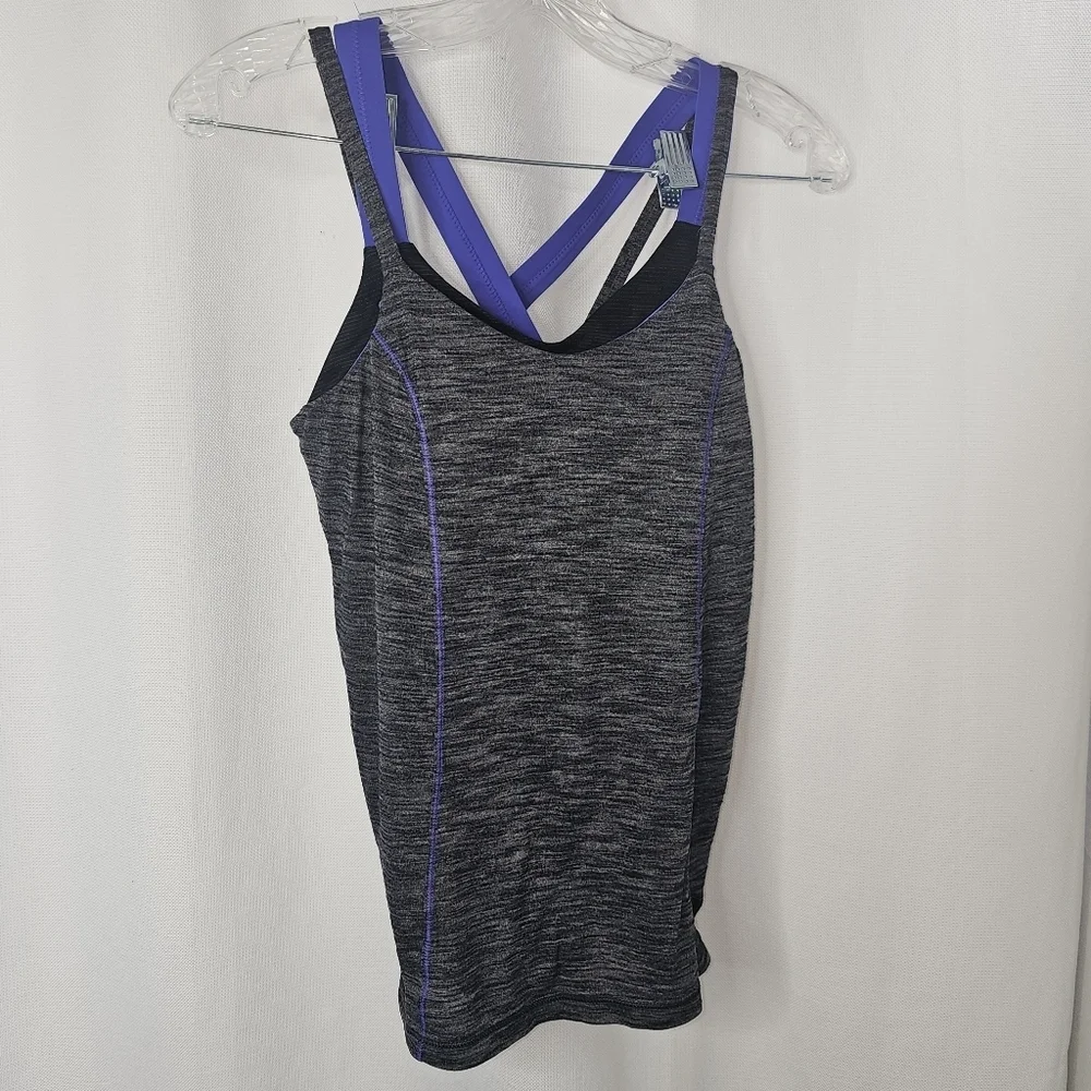 Lululemon Tank Top Womens 6 Heathered Black Purple Athletic Racerback Yoga